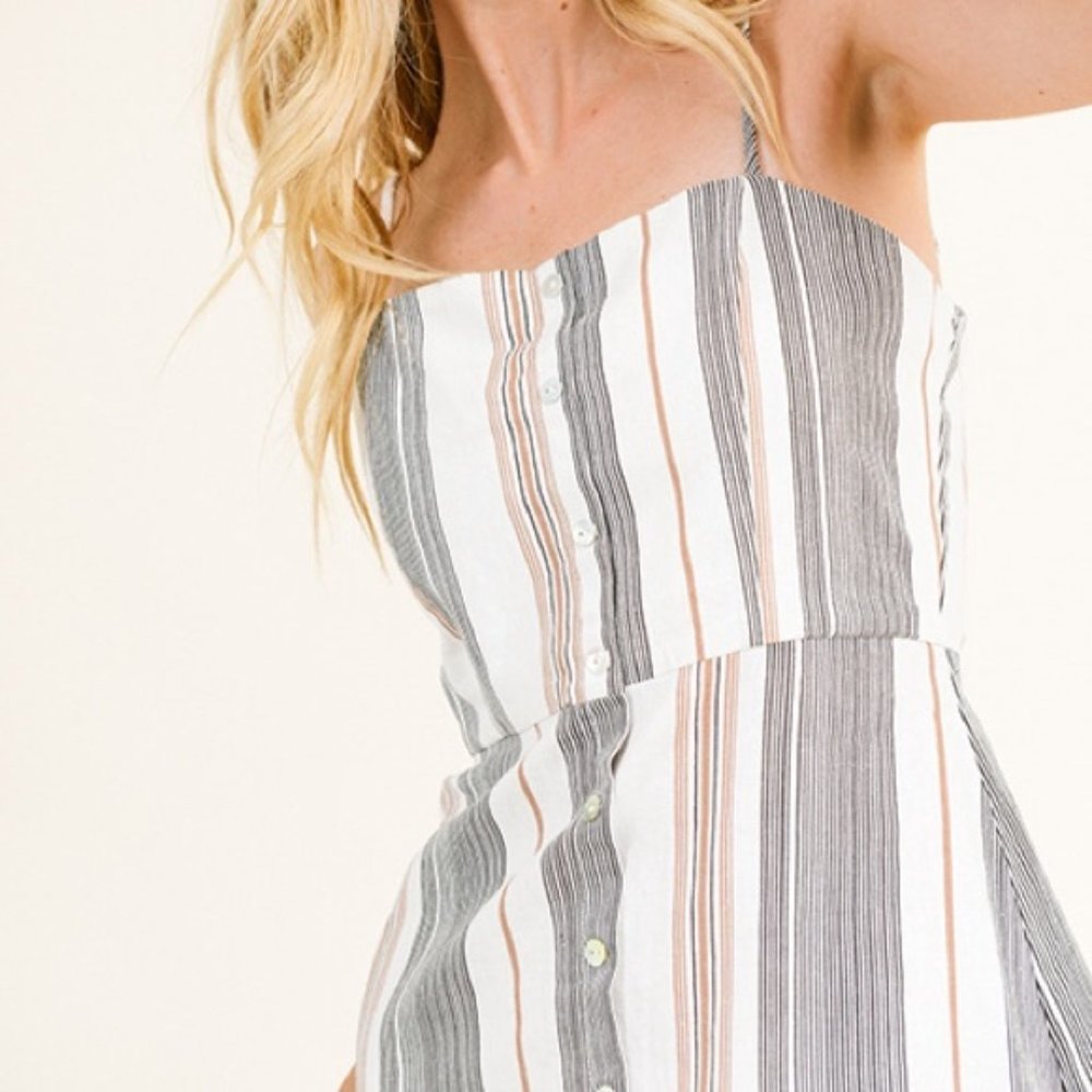 Small Ivory/Gray Stripped Mini Dress - Picture 2 of 6